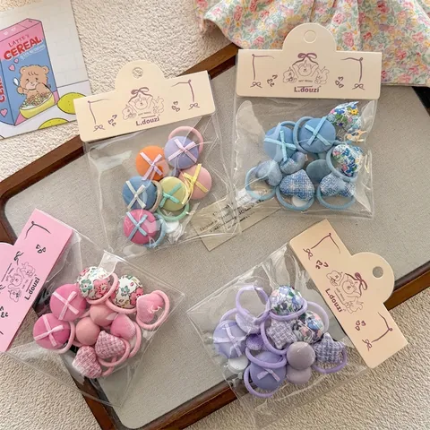 Leuke Cartoon Stof Scrunchies Voor Kinderen Meisjes Ruitjes Stippen Hart Knoop Elastische Haarelastiekjes Zoete Koreaanse Haaraccessoires