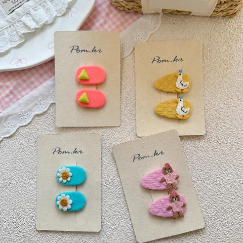 Dolce Set di Fermagli per Capelli in Tessuto Ricamato Fiori Animali per Ragazze Simpatici Orso Anatra Clip BB Accessori per Capelli