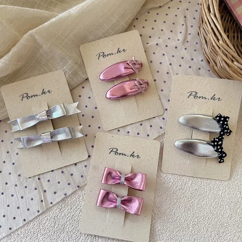 Pinzas para el Cabello con Lazo Dulce para Niñas de Cuero Sintético Metálico con Lunares Lazo BB Horquilla Hecha a Mano Accesorios de Moda de Princesa