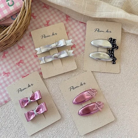 Pinzas para el Cabello con Lazo Dulce para Niñas de Cuero Sintético Metálico con Lunares Lazo BB Horquilla Hecha a Mano Accesorios de Moda de Princesa