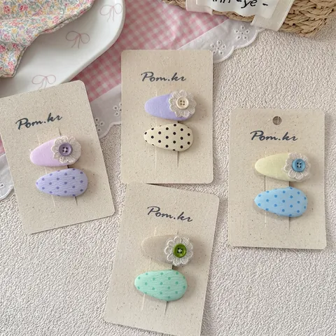 Ensemble de Barrettes à Cheveux en Tissu Fait Main pour Enfants Filles Barrettes BB à Pois Floraux en Dentelle Accessoires de Coiffure