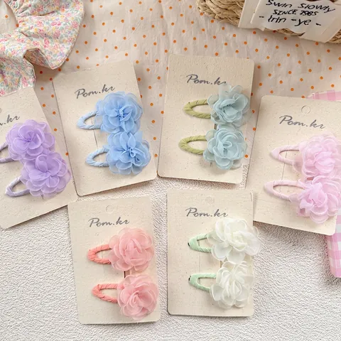 Handmade Chiffon Flower BB Hair Clips For Girls Sweet Floral Hairpins Cute Korean Style Kids Hair Accessories Macaron Colors