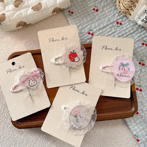 Fermagli per Capelli in Pizzo Ricamato Stile Coreano Carino Cuore Ciliegia Coniglio Forcine ad Alta Elasticità per Bambini Ragazze Accessori Moda