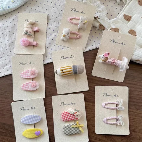 Pinzas para el Cabello para Niños de Tela Hechas a Mano Dulce Animal Dibujos Lazo Perla Artificial Cuadros Niñas