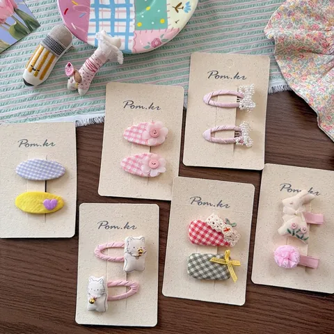 Pinzas para el Cabello para Niños de Tela Hechas a Mano Dulce Animal Dibujos Lazo Perla Artificial Cuadros Niñas