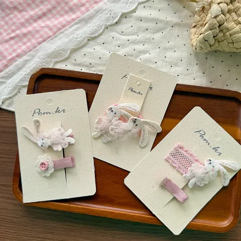 Sweet Korean Style Embroidered Rabbit Bow Flower Hair Clips Hair Ties Combination Lace Fabric Hairpins For Kids Girls Accessories