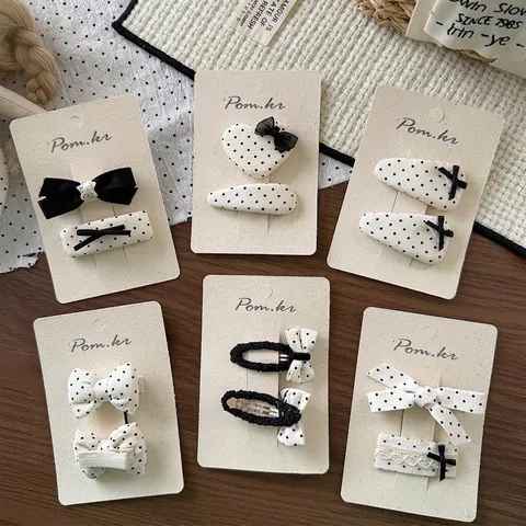 Barrettes à Cheveux Style Coréen Balletcore à Pois Nœud pour Femmes Filles Doux Tissu Cœur Carré Goutte d'Eau Bijoux