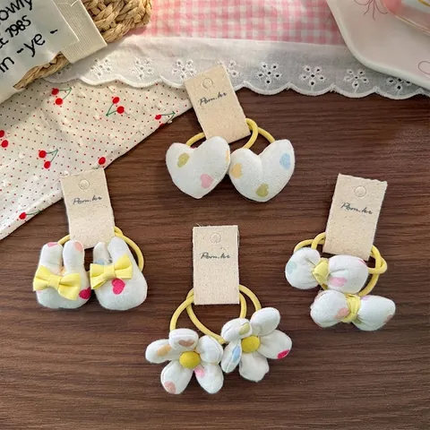 Elastici Per Capelli In Tessuto Stile Coreano Dolce Cuore Floreale Coniglio Fiocco Per Ragazze Decorazione Quotidiana