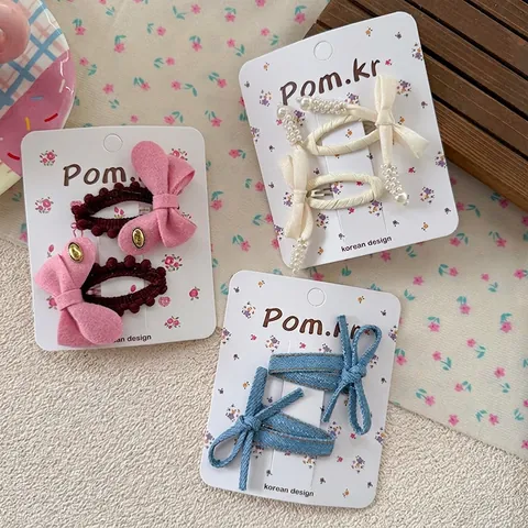 Fermagli per Capelli con Fiocco in Tessuto Stile Coreano per Ragazze Donna Dolce Denim Perla Artificiale Accessori per Capelli