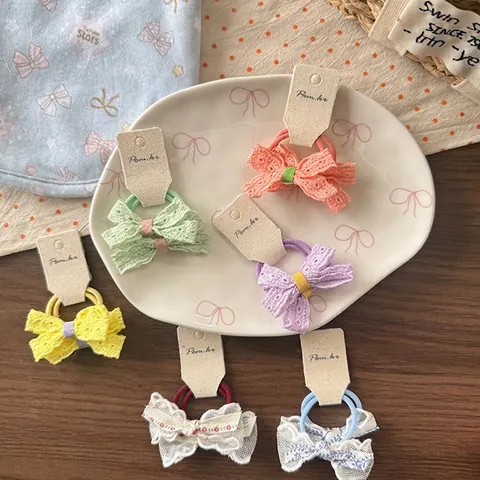 Zoete Kant Strik Haarelastiekjes Voor Meisjes Koreaanse Stijl Handgemaakte Kinderen Elastische Scrunchies Haaraccessoires