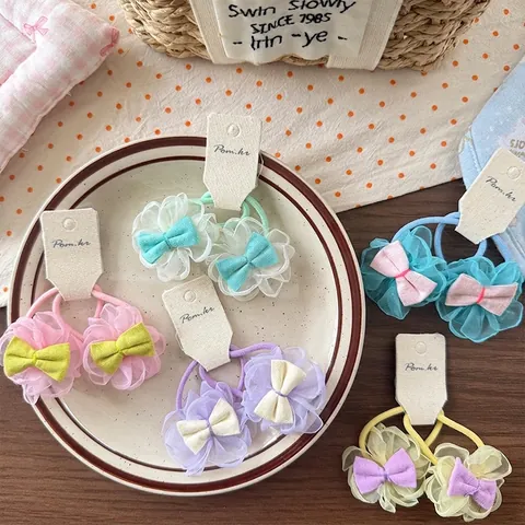 Chouchous en Maille à Fleurs d'Hortensia de Style Coréen pour Enfants Nœud en Tissu Support de Queue de Cheval Élastique Accessoires de Cheveux