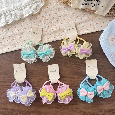 Chouchous en Maille à Fleurs d'Hortensia de Style Coréen pour Enfants Nœud en Tissu Support de Queue de Cheval Élastique Accessoires de Cheveux