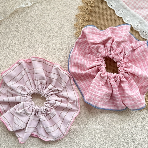 Stile Coreano Dolci Elastici per Capelli in Tessuto Oversize a Quadretti Rosa a Strisce Elastici per Capelli alla Moda