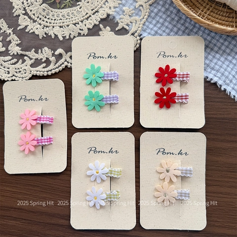 Barrettes à Cheveux Marguerite de Style Coréen Enveloppées de Tissu à Carreaux Strass Douces Épingles à Cheveux Florales Femmes Enfants