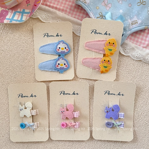 Süße Cartoon Tier Stickerei Haarspangen Set Für Mädchen Kinder Stoff Umwickelt Katze Ente Küken BB Clips Haar Zubehör