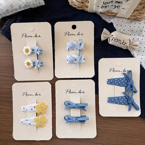 Barrettes à Cheveux Enfants Style Coréen Denim Floral Pois Nœud Fait à la Main Tissu pour Filles Accessoires Cheveux Doux