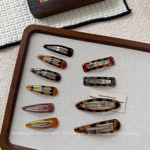 Vintage Tortoiseshell Acetate Hair Clips Set Geometric Waterdrop Oval Square BB Clips Leopard Print Hair Accessories For Women