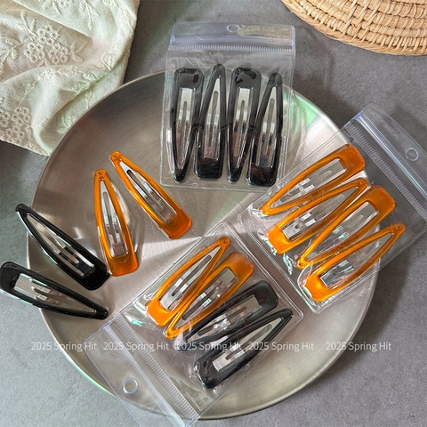 Retro Korean Fashion Metal Square Waterdrop BB Snap Hair Clips Amber Black Solid Color Minimalist Daily Hair Accessories