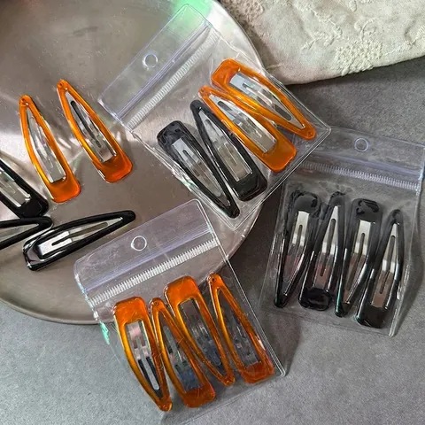 Retro Korean Fashion Metal Square Waterdrop BB Snap Hair Clips Amber Black Solid Color Minimalist Daily Hair Accessories