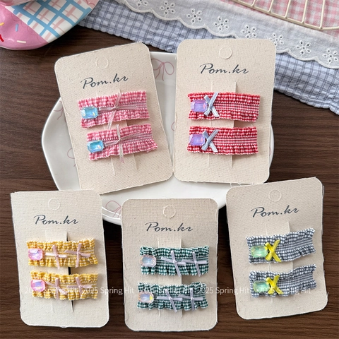 Pinces à Cheveux Nœud en Ruban Plissé à Carreaux Avec Strass Style Coréen Doux Tissu BB Clips Pour Filles Enfants Accessoires de Cheveux