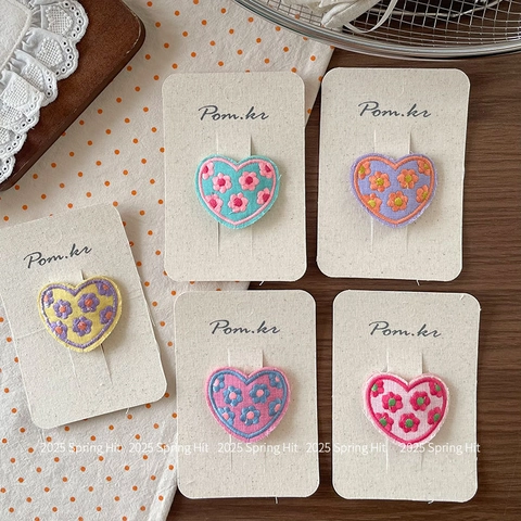 Süßes Herz Blume Stickerei Stoff Snap Haarspange Koreanischen Stil Handgemachte Blumen Barrette Für Mädchen Kinder Haarschmuck