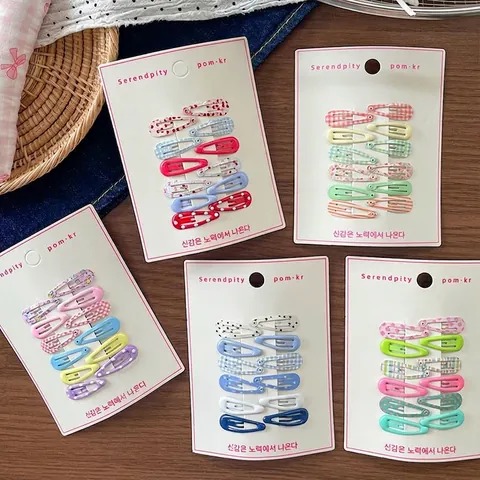 Korean Sweet Floral Printed Snap Hair Clips For Kids Girls Metal BB Clips Polka Dots Plaid Star Pattern Hair Accessories