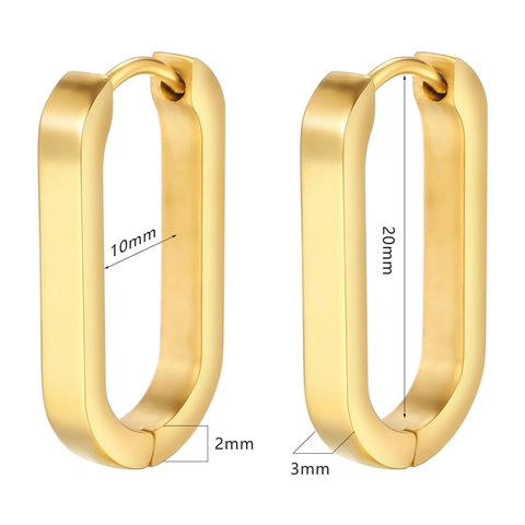 Minimalist Stainless Steel U-Shaped Huggie Hoop Earrings For Women Men Geometric Rectangular Mirror Polished Piercing Jewelry