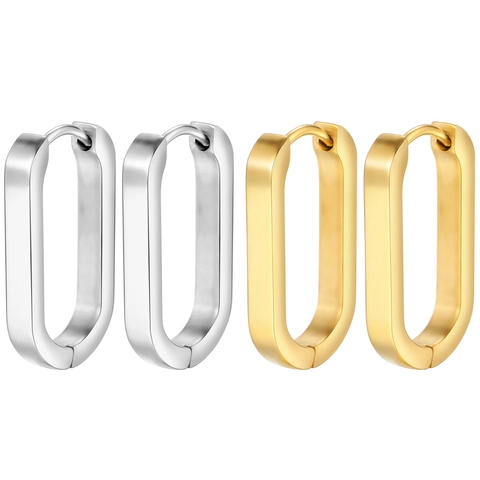Minimalist Stainless Steel U-Shaped Huggie Hoop Earrings For Women Men Geometric Rectangular Mirror Polished Piercing Jewelry