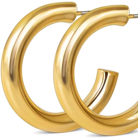 Minimalist 14K Gold Plated Stainless Steel Chunky Hoop Earrings For Women Lightweight Hypoallergenic Geometric Jewelry