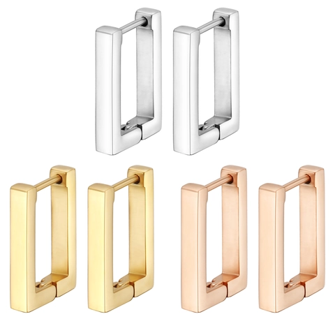 Minimalist Stainless Steel Geometric Rectangular Hoop Earrings For Women Men Unisex Polished U Shaped Huggie Buckle Ear Jewelry