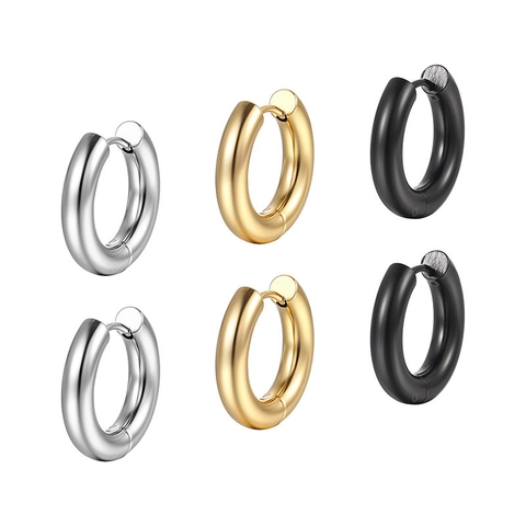 Minimalist 304 Stainless Steel Hoop Earrings For Women Men Unisex Vintage Fashion Round Geometric Ear Cuff Jewelry Electroplated Steel Gold Black Earring