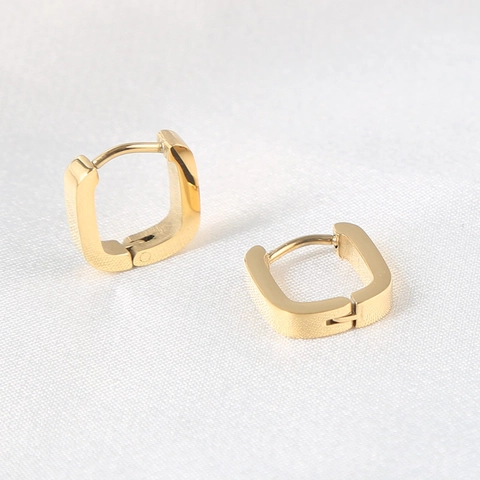 Minimalist Stainless Steel U-Shaped Square Huggie Hoop Earrings For Men Women Geometric Polished Metal Jewelry Gift