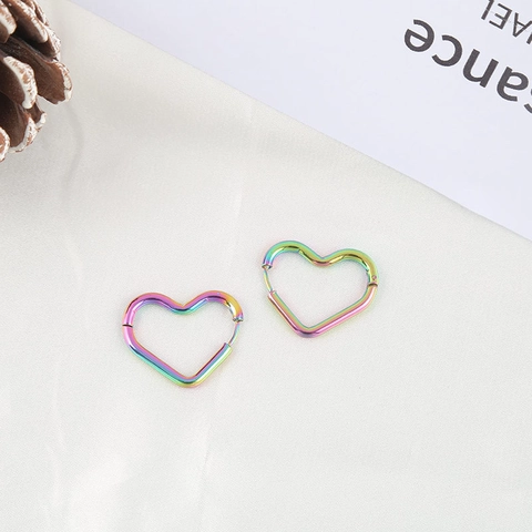 Stainless Steel Heart Hoop Earrings For Women Men Minimalist Hand Polished Titanium Steel Geometric Ear Jewelry Gift