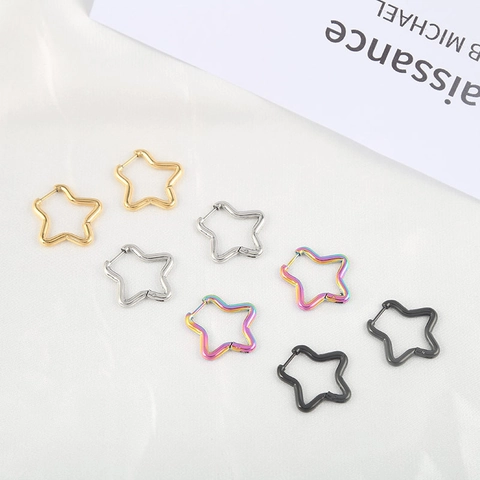Boucles d'Oreilles Créoles Étoile Minimalistes En Acier Inoxydable Pour Hommes Et Femmes Design Géométrique Poli Bijoux En Acier