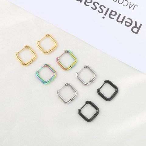 Titanium Stainless Steel Square Huggie Hoop Earrings Unisex Minimalist Geometric Hypoallergenic Jewelry Daily Wear Gift
