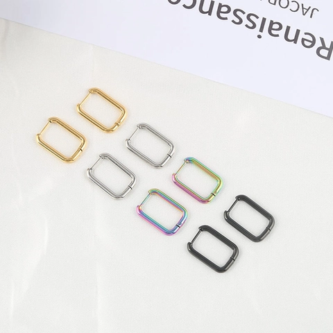 French Vintage Titanium Steel Rectangular Hoop Earrings For Women Minimalist Stainless Steel Geometric Ear Studs Jewelry