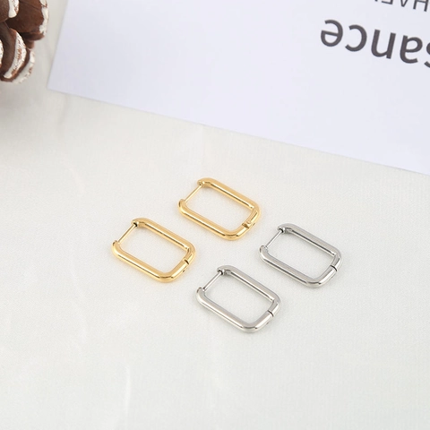 French Vintage Titanium Steel Rectangular Hoop Earrings For Women Minimalist Stainless Steel Geometric Ear Studs Jewelry
