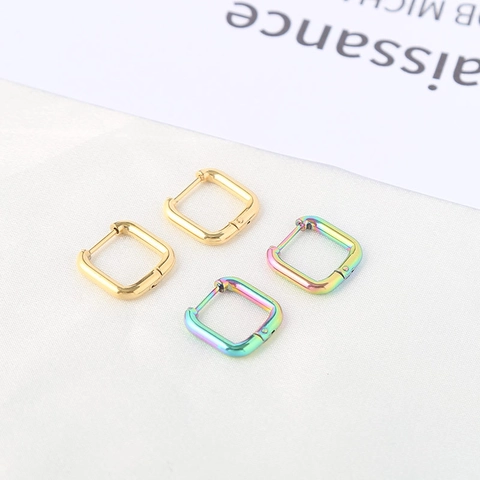 Titanium Stainless Steel Square Huggie Hoop Earrings Unisex Minimalist Geometric Hypoallergenic Jewelry Daily Wear Gift