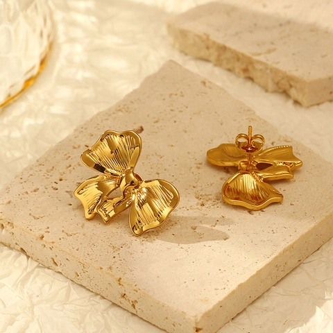 Edelstahl Schleife Ohrstecker Mit 18K Gold Stift Französischer Stil Strukturierte Bandknoten Schmuck Für Damen Alltag