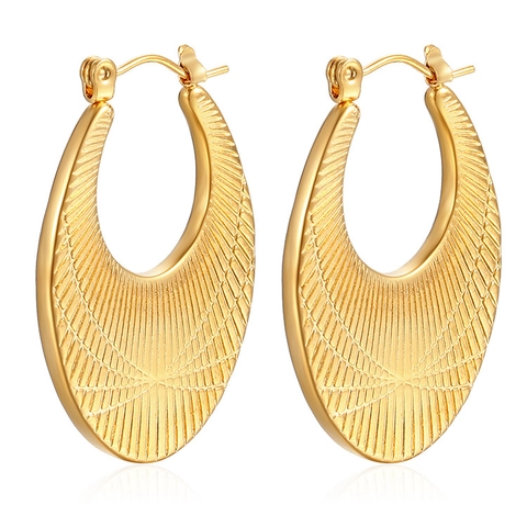Fashion Stainless Steel Hoop Earrings For Women Gold Silver Plated Geometric Texture Temperament Versatile Daily Jewelry Gift