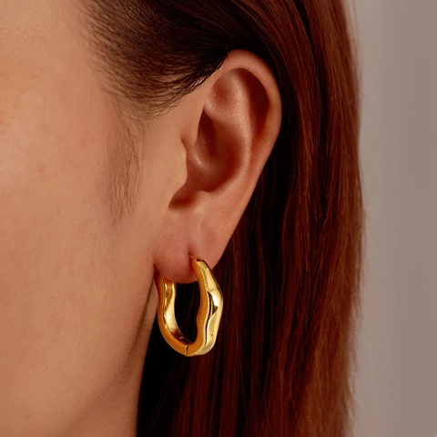 Stainless Steel Irregular Hoop Earrings Vintage Minimalist Liquid Metal Style Twisted U-Shape Jewelry For Women
