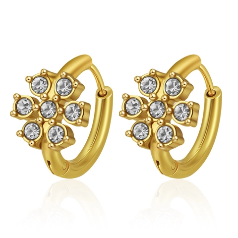 Women's 18K Gold Plated 304 Stainless Steel Zirconia Flower Hoop Earrings Leaf Butterfly Bow Inlaid Fashion Jewelry