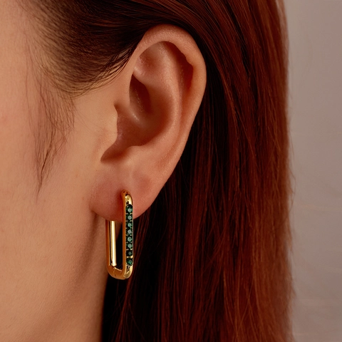 Fashion 304 Stainless Steel Geometric Rectangle Hoop Earrings For Women Gold Plated Rhinestone Inlaid Minimalist Jewelry