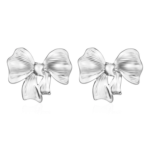 Stainless Steel Bowknot Stud Earrings With 18K Gold Post French Style Textured Ribbon Knot Jewelry For Women Daily Wear