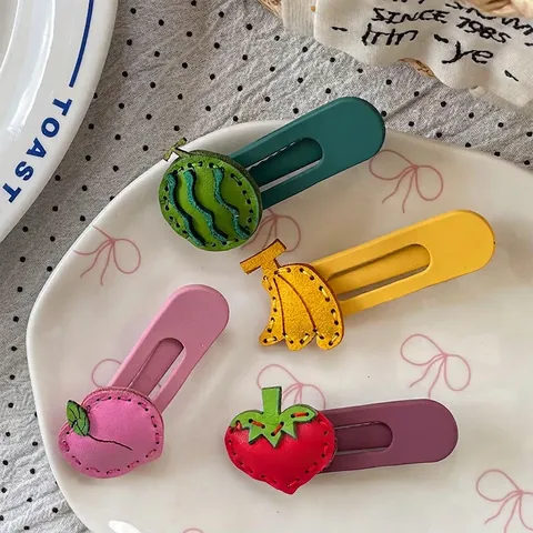 Creative Fruit PU Leather Hair Clips Handmade Stitching Cute Strawberry Peach Banana Watermelon Hair Accessories For Girls