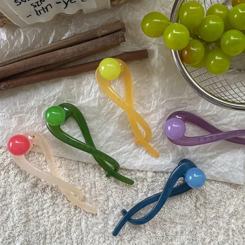 Fermaglio a Banana in Resina Stile Coreano Dolce Accessorio per Capelli per Donne Ragazze Sfera Rotonda Artiglio per Capelli