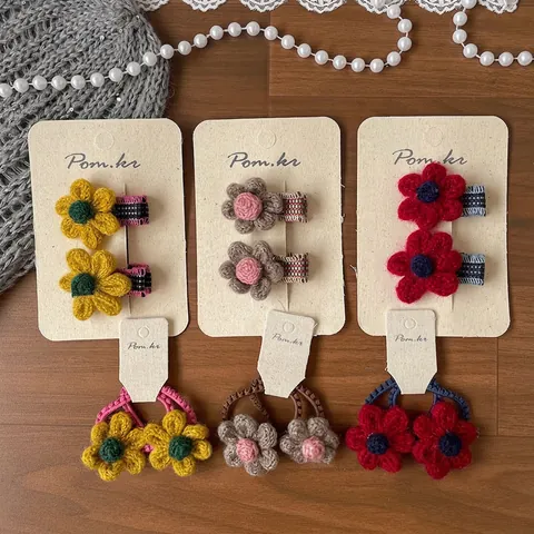 Set di Fermagli per Capelli e Elastici Fatti a Mano all'Uncinetto con Fiori in Lana Accessori per Capelli in Stile Coreano