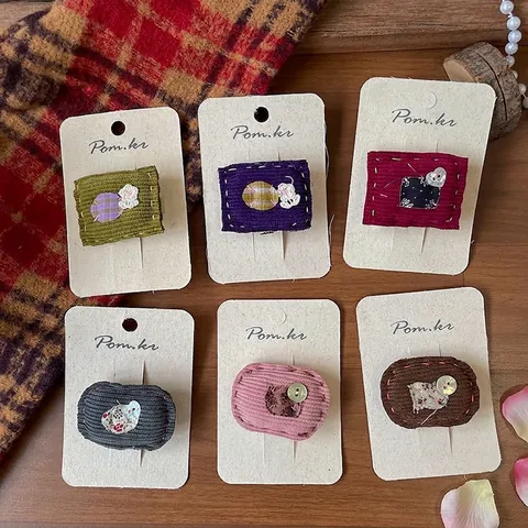 Handgemaakte Corduroy Bloemen Knoop Haarclips Vintage Stof Ruit Zijclips Voor Kinderen Meisjes Herfst Winter Haaraccessoires
