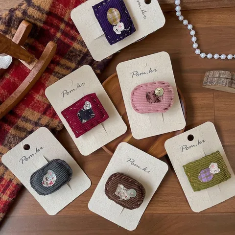 Handgemaakte Corduroy Bloemen Knoop Haarclips Vintage Stof Ruit Zijclips Voor Kinderen Meisjes Herfst Winter Haaraccessoires