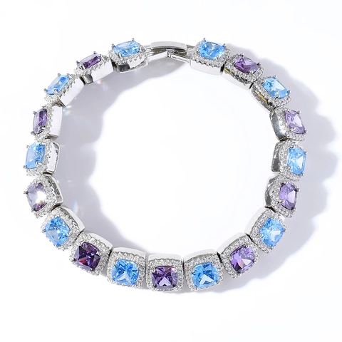 Pulsera Hip Hop Cuadrada de Circonia Azul Púrpura para Hombres Mujeres Iced Out Cobre Incrustado de Circonia Tennis Cadena Pulsera Joyería Hip Hop